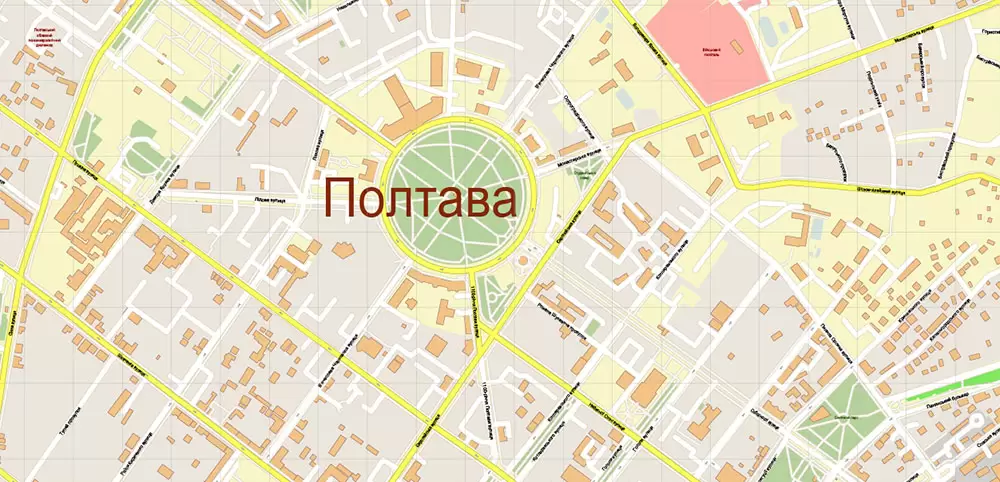 Poltava Ukraine PDF Vector Map: City Plan High Detailed Street Map editable Adobe PDF in layers