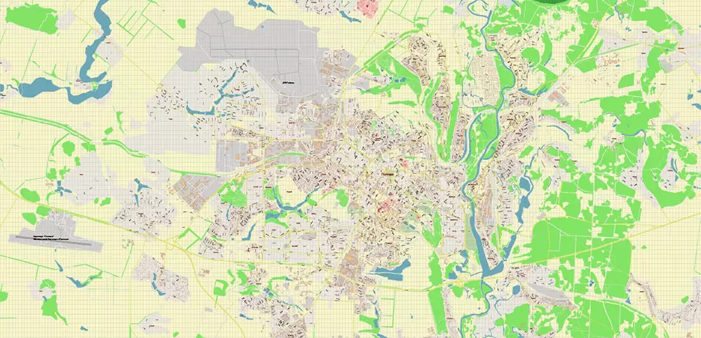 Poltava Ukraine PDF Vector Map: City Plan High Detailed Street Map editable Adobe PDF in layers