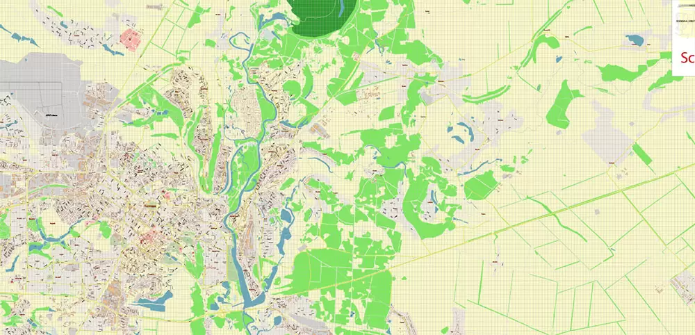 Poltava Ukraine PDF Vector Map: City Plan High Detailed Street Map editable Adobe PDF in layers