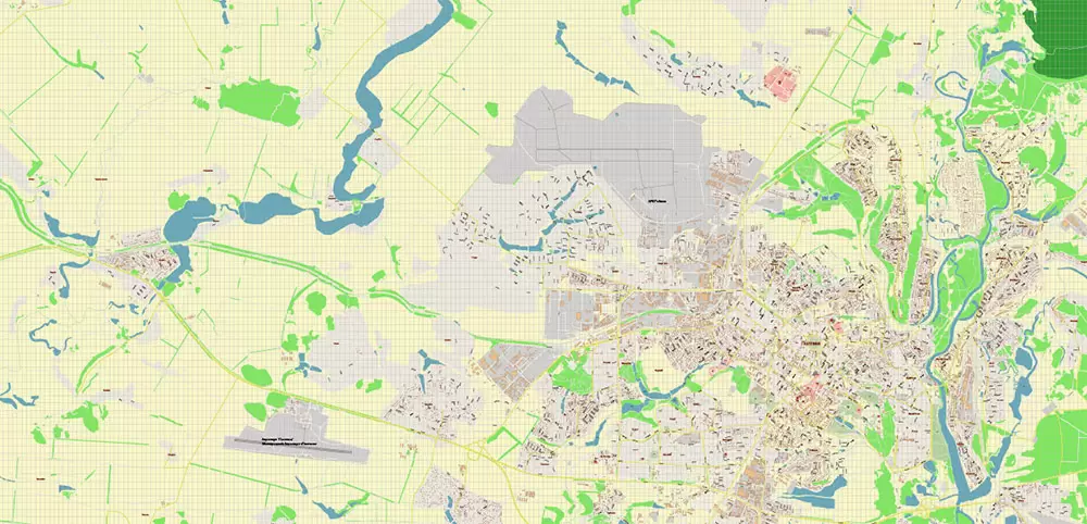 Poltava Ukraine PDF Vector Map: City Plan High Detailed Street Map editable Adobe PDF in layers