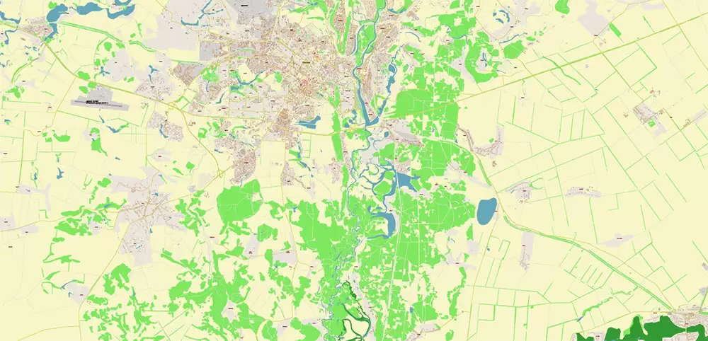 Poltava Ukraine PDF Vector Map: City Plan High Detailed Street Map editable Adobe PDF in layers