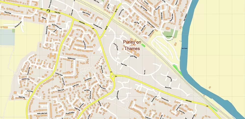 Reading UK PDF Vector Map: City Plan High Detailed Street Map editable Adobe PDF in layers
