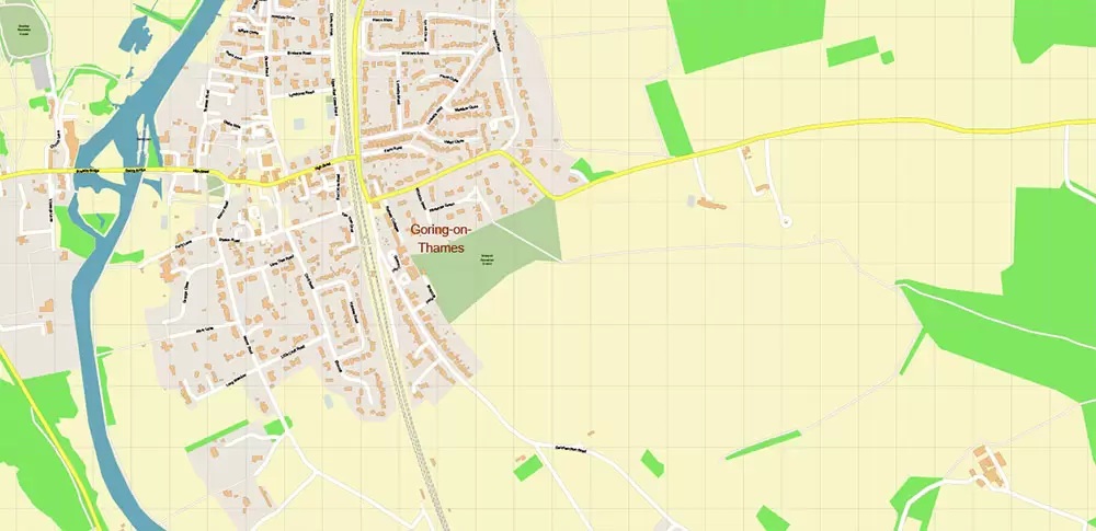 Reading UK PDF Vector Map: City Plan High Detailed Street Map editable Adobe PDF in layers