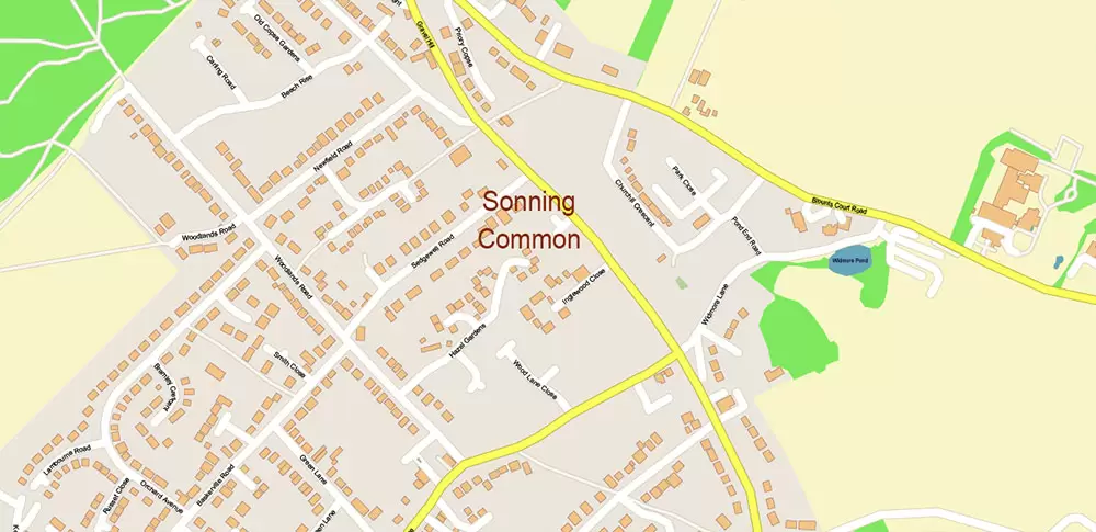 Reading UK PDF Vector Map: City Plan High Detailed Street Map editable Adobe PDF in layers
