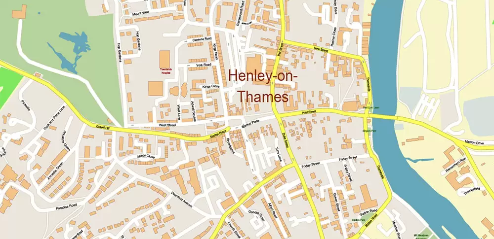 Reading UK PDF Vector Map: City Plan High Detailed Street Map editable Adobe PDF in layers
