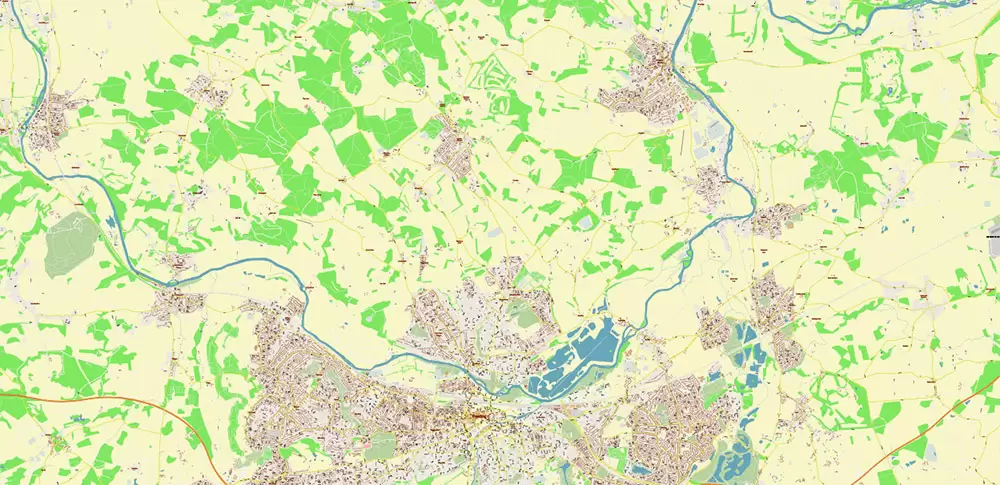 Reading UK PDF Vector Map: City Plan High Detailed Street Map editable Adobe PDF in layers