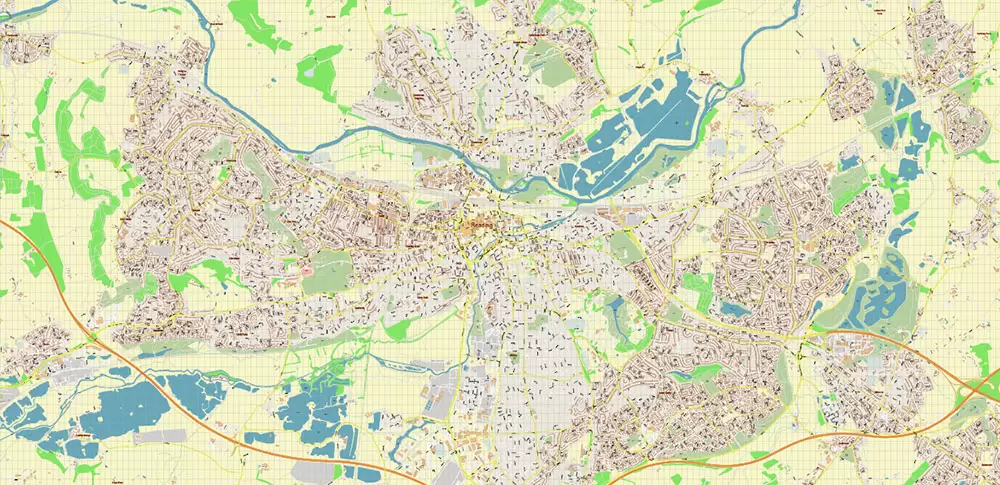 Reading UK PDF Vector Map: City Plan High Detailed Street Map editable Adobe PDF in layers