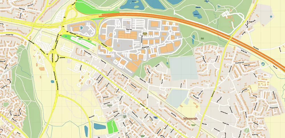 Reading UK PDF Vector Map: City Plan High Detailed Street Map editable Adobe PDF in layers
