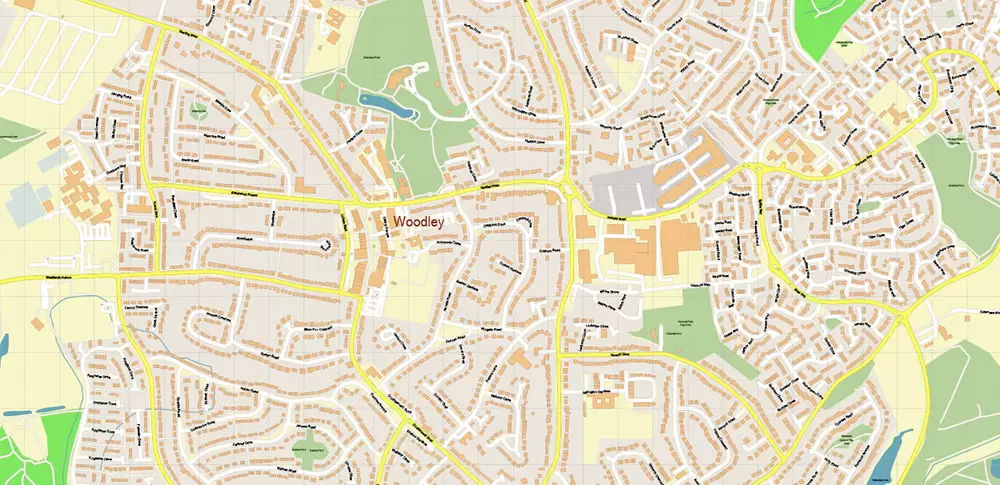 Reading UK PDF Vector Map: City Plan High Detailed Street Map editable Adobe PDF in layers