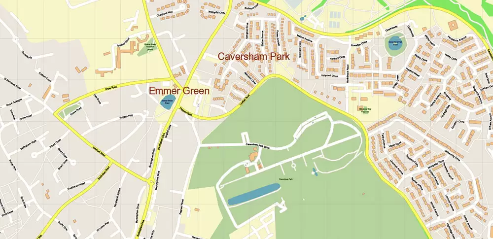 Reading UK PDF Vector Map: City Plan High Detailed Street Map editable Adobe PDF in layers