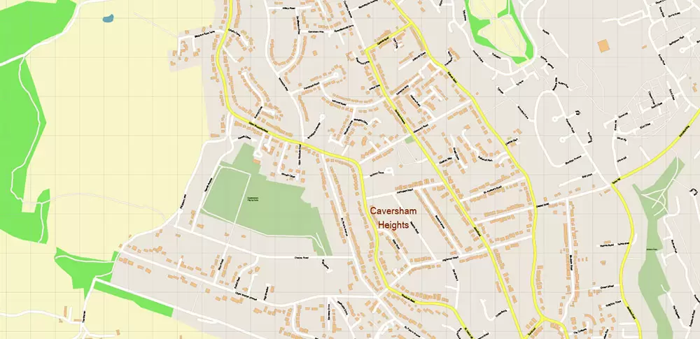 Reading UK PDF Vector Map: City Plan High Detailed Street Map editable Adobe PDF in layers