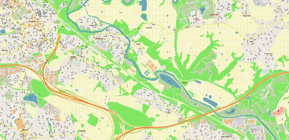 Salford + Atherton + Sale Area UK Map Vector City Plan High Detailed Street Map editable Adobe Illustrator in layers