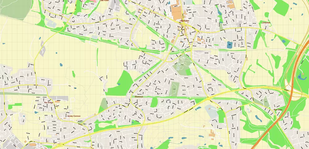 Salford + Atherton + Sale Area UK Map Vector City Plan High Detailed Street Map editable Adobe Illustrator in layers