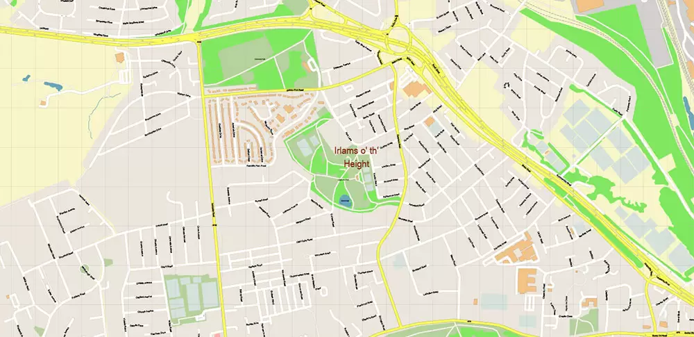 Salford + Atherton + Sale Area UK Map Vector City Plan High Detailed Street Map editable Adobe Illustrator in layers