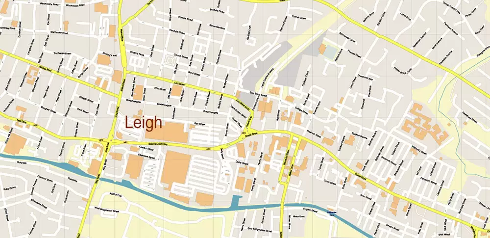 Salford + Atherton + Sale Area UK Map Vector City Plan High Detailed Street Map editable Adobe Illustrator in layers