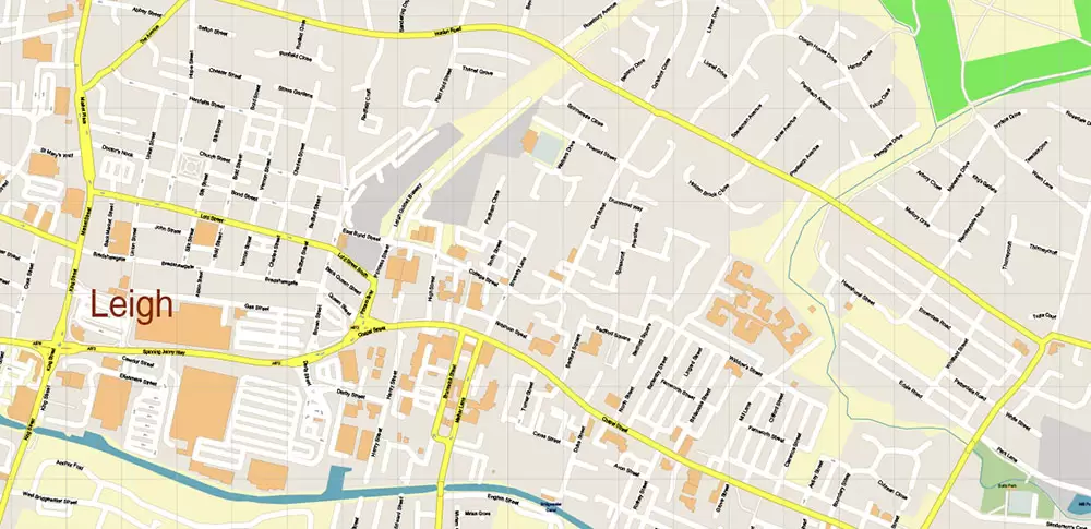 Salford + Atherton + Sale Area UK Map Vector City Plan High Detailed Street Map editable Adobe Illustrator in layers