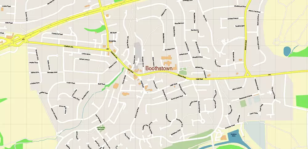 Salford + Atherton + Sale Area UK Map Vector City Plan High Detailed Street Map editable Adobe Illustrator in layers