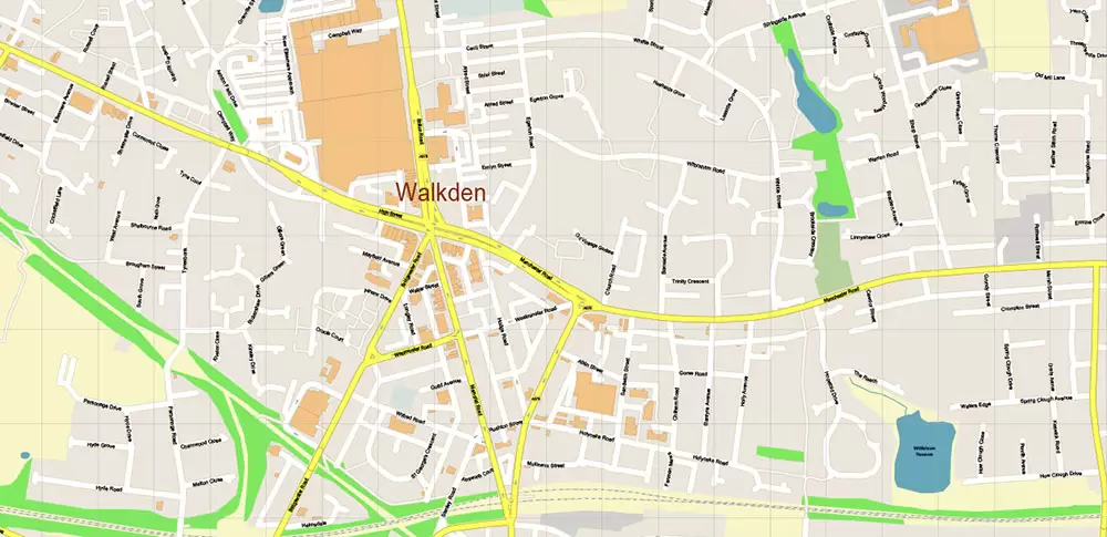 Salford + Atherton + Sale Area UK Map Vector City Plan High Detailed Street Map editable Adobe Illustrator in layers