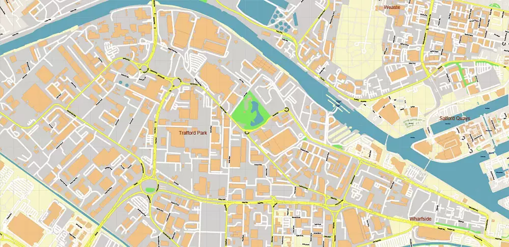 Salford + Atherton + Sale Area UK Map Vector City Plan High Detailed Street Map editable Adobe Illustrator in layers