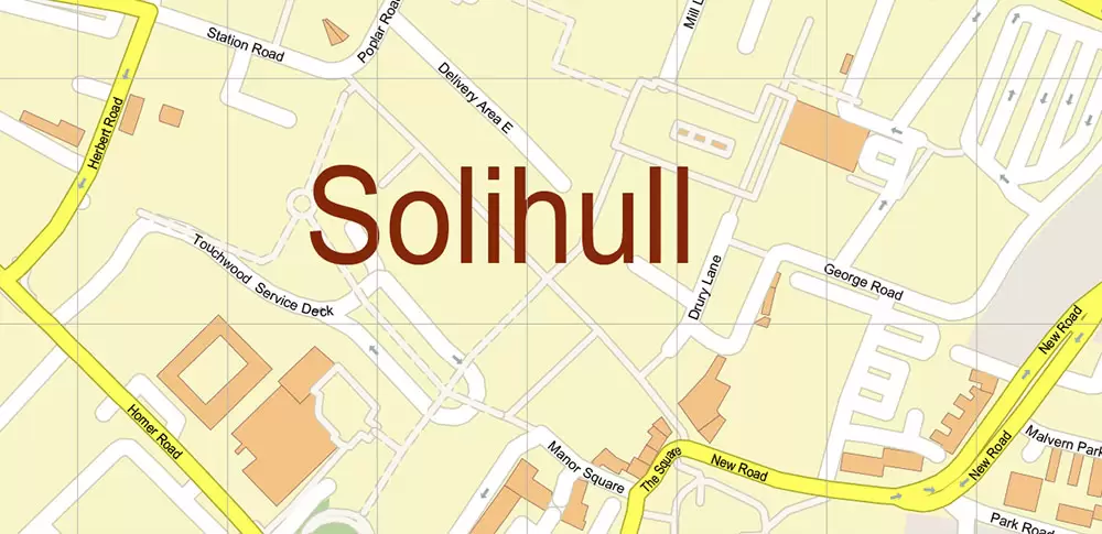 Solihull + Erdington Area UK PDF Vector Map: City Plan High Detailed Street Map editable Adobe PDF in layers