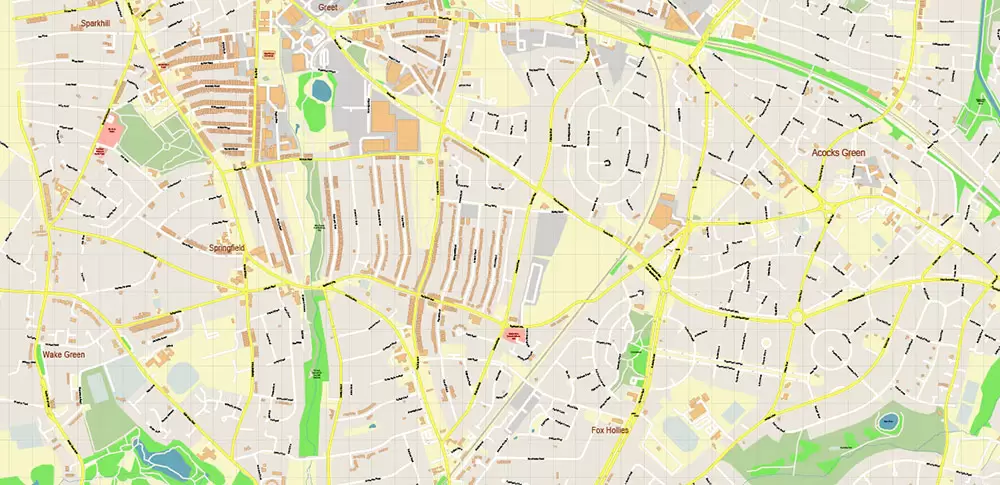 Solihull + Erdington Area UK PDF Vector Map: City Plan High Detailed Street Map editable Adobe PDF in layers