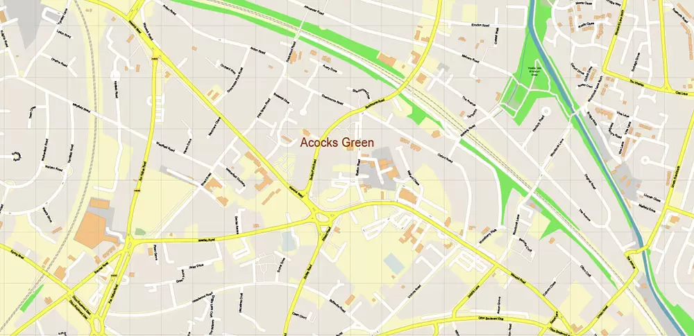 Solihull + Erdington Area UK PDF Vector Map: City Plan High Detailed Street Map editable Adobe PDF in layers