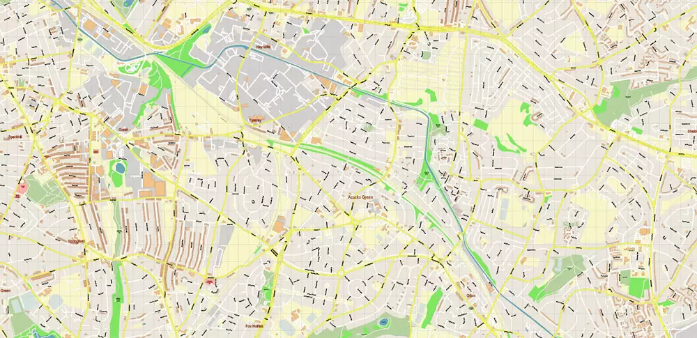 Solihull + Erdington Area UK PDF Vector Map: City Plan High Detailed Street Map editable Adobe PDF in layers