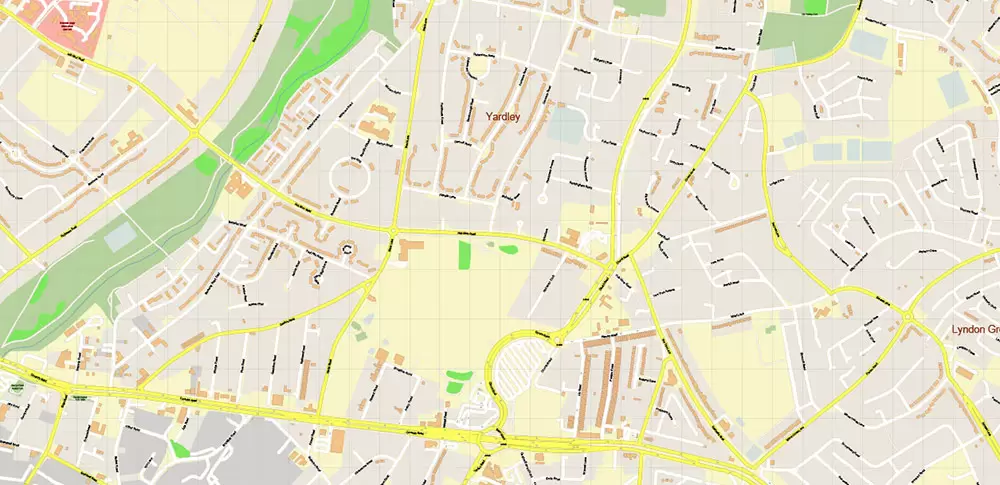 Solihull + Erdington Area UK PDF Vector Map: City Plan High Detailed Street Map editable Adobe PDF in layers