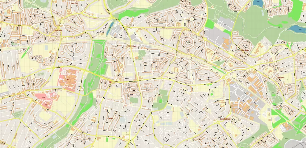 Solihull + Erdington Area UK PDF Vector Map: City Plan High Detailed Street Map editable Adobe PDF in layers