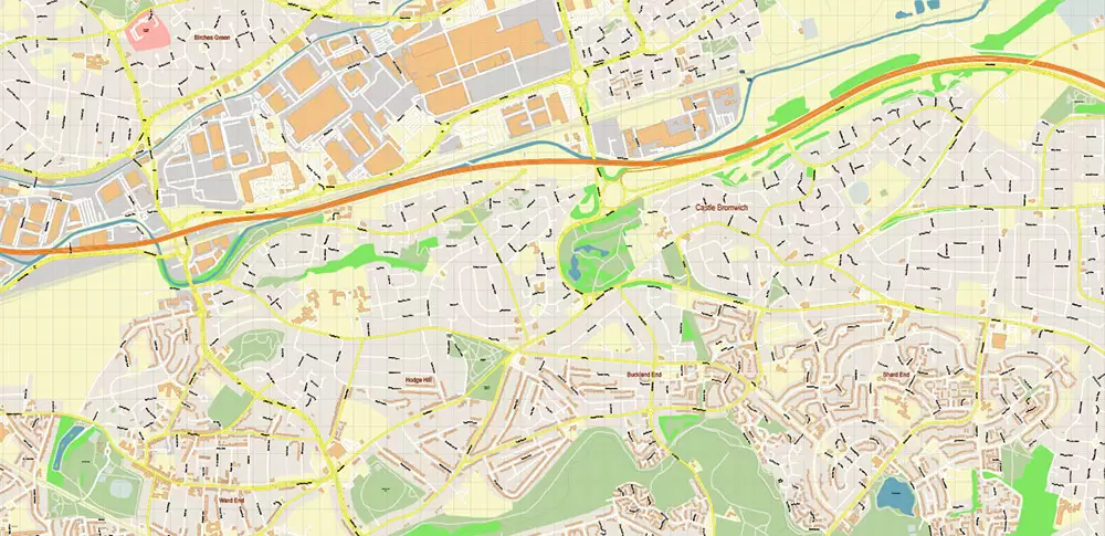 Solihull + Erdington Area UK PDF Vector Map: City Plan High Detailed Street Map editable Adobe PDF in layers