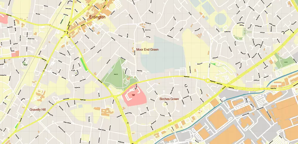 Solihull + Erdington Area UK PDF Vector Map: City Plan High Detailed Street Map editable Adobe PDF in layers