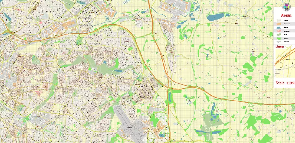 Solihull + Erdington Area UK PDF Vector Map: City Plan High Detailed Street Map editable Adobe PDF in layers