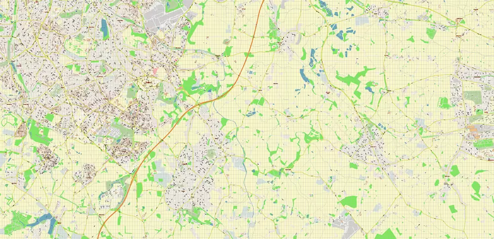 Solihull + Erdington Area UK PDF Vector Map: City Plan High Detailed Street Map editable Adobe PDF in layers