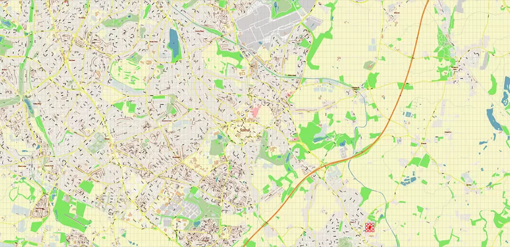 Solihull + Erdington Area UK PDF Vector Map: City Plan High Detailed Street Map editable Adobe PDF in layers
