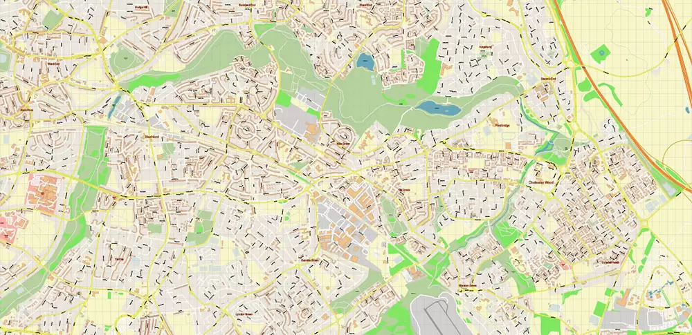 Solihull + Erdington Area UK PDF Vector Map: City Plan High Detailed Street Map editable Adobe PDF in layers