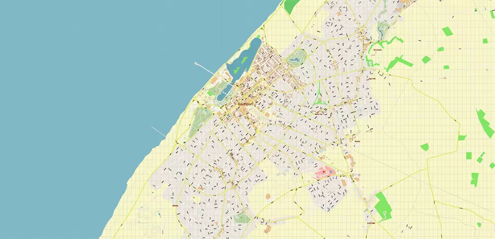 Southport Area UK Map Vector City Plan High Detailed Street Map editable Adobe Illustrator in layers