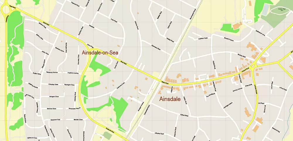 Southport Area UK Map Vector City Plan High Detailed Street Map editable Adobe Illustrator in layers
