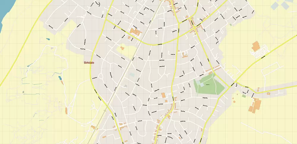 Southport Area UK Map Vector City Plan High Detailed Street Map editable Adobe Illustrator in layers