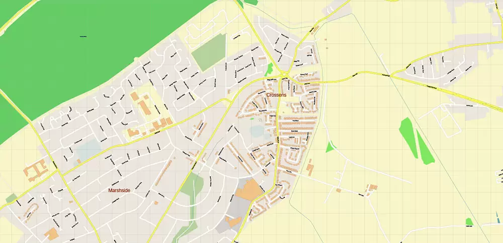 Southport Area UK Map Vector City Plan High Detailed Street Map editable Adobe Illustrator in layers