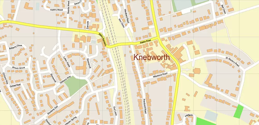 Stevenage + Benslow + Letchworth UK Map Vector City Plan High Detailed Street Map editable Adobe Illustrator in layers