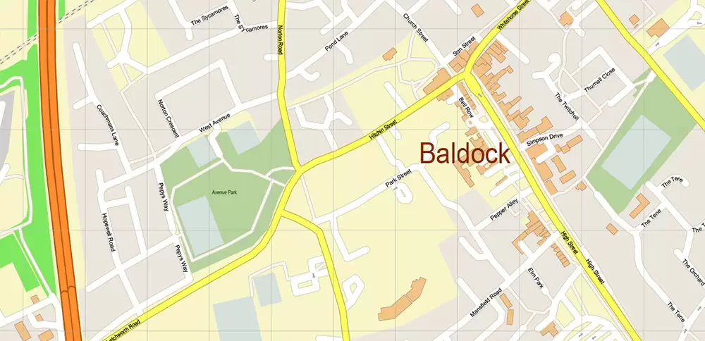 Stevenage + Benslow + Letchworth UK Map Vector City Plan High Detailed Street Map editable Adobe Illustrator in layers