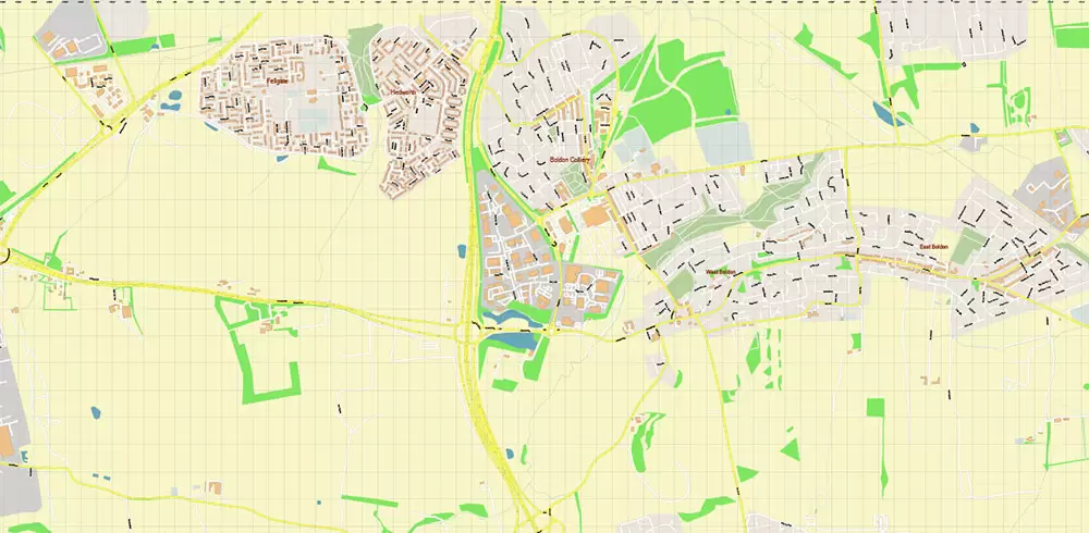 Sunderland Area UK Map Vector City Plan High Detailed Street Map editable Adobe Illustrator in layers