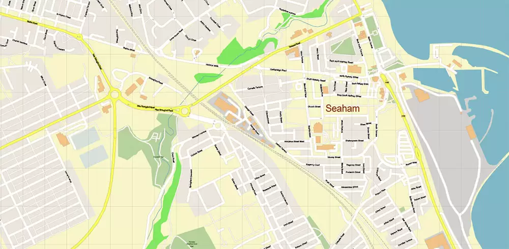 Sunderland Area UK Map Vector City Plan High Detailed Street Map editable Adobe Illustrator in layers