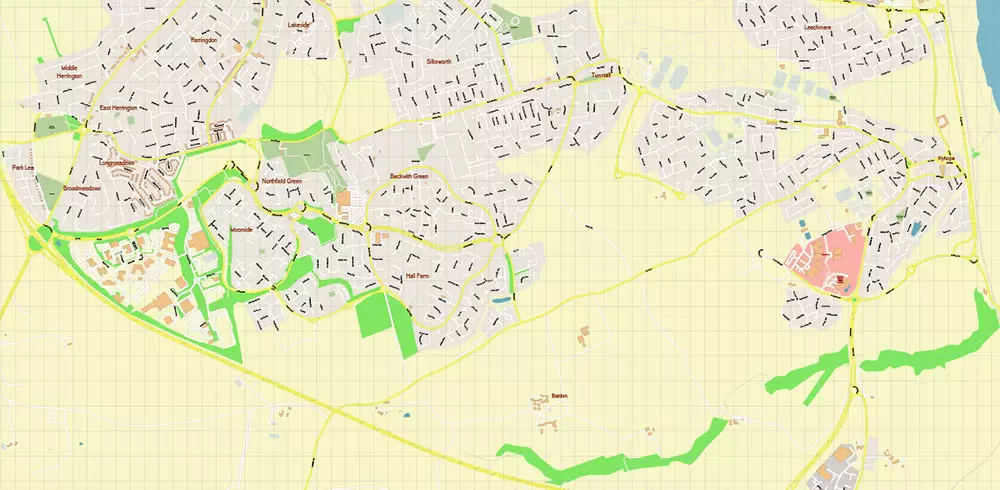 Sunderland Area UK Map Vector City Plan High Detailed Street Map editable Adobe Illustrator in layers