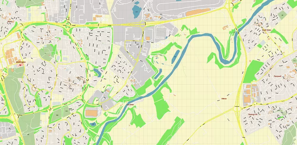 Sunderland Area UK Map Vector City Plan High Detailed Street Map editable Adobe Illustrator in layers