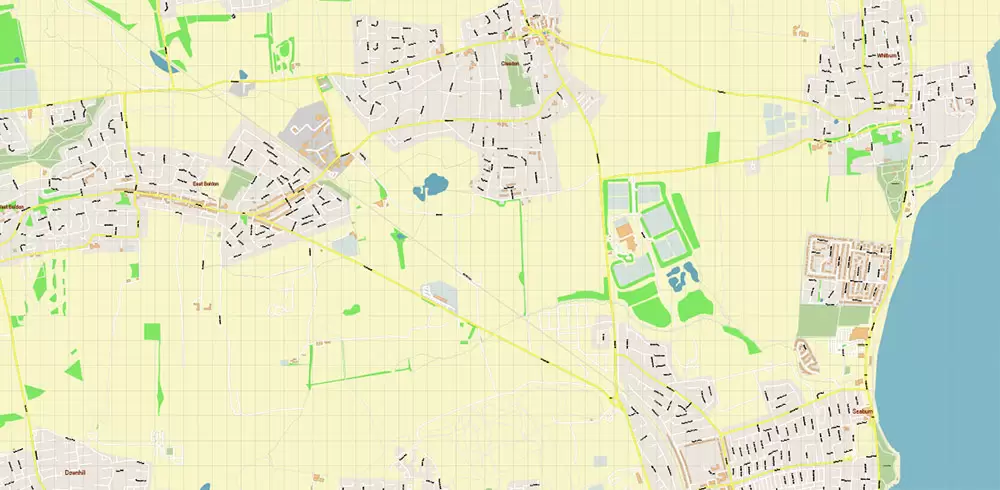 Sunderland Area UK Map Vector City Plan High Detailed Street Map editable Adobe Illustrator in layers