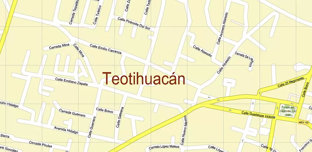 Mexico City + Teotihuacan (.Ai + .PDF + .SVG) Map Vector Exact City Plan High Detailed Street Map editable Adobe Illustrator + PDF + SVG in layers
