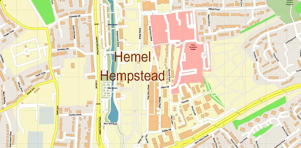Watford + St Albans + Hemel Hempstead UK PDF Vector Map: City Plan High Detailed Street Map editable Adobe PDF in layers