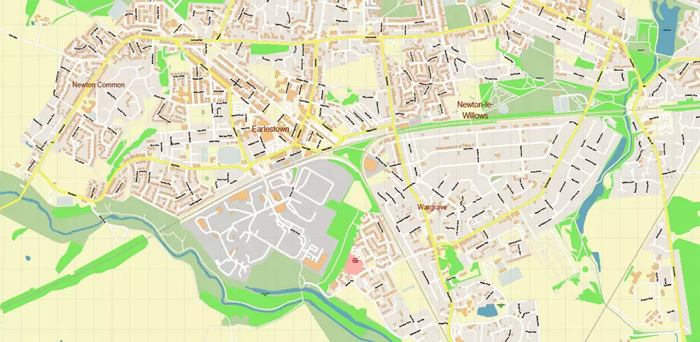Wigan Area UK PDF Vector Map: City Plan High Detailed Street Map editable Adobe PDF in layers