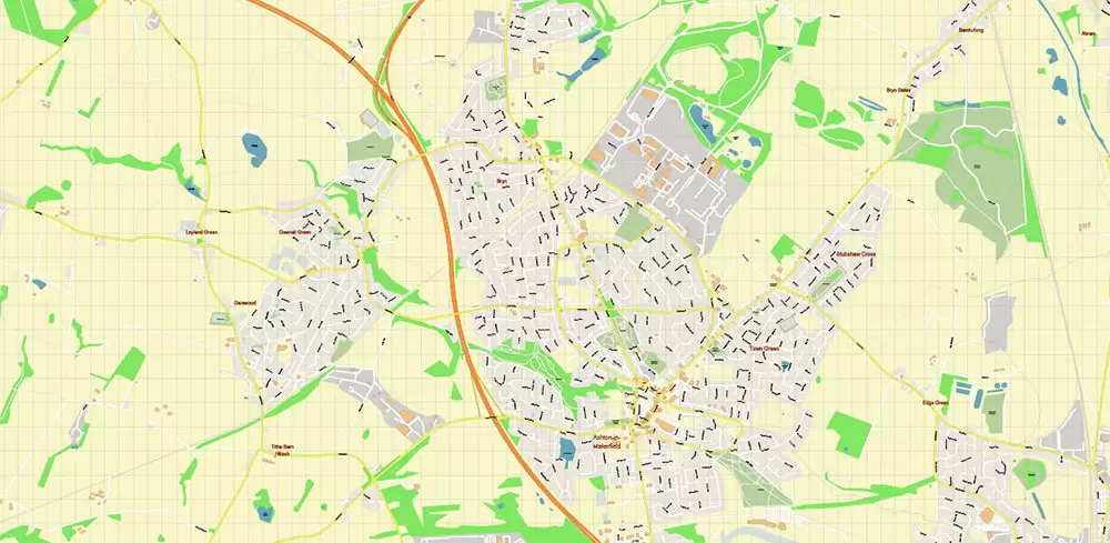Wigan Area UK PDF Vector Map: City Plan High Detailed Street Map editable Adobe PDF in layers